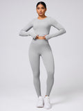 Back Crisscross Round Neck Long Sleeve Top and Leggings Active Set